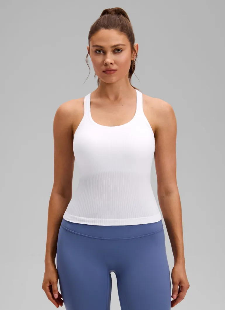 Seamless Racerback Built in Bra Ribbed Tank