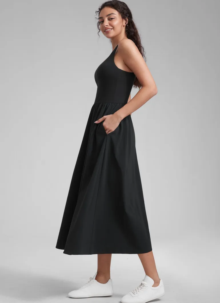 Square Neck Sleeveless Pocket Dress