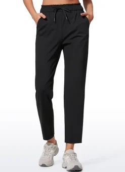Stretch Drawstring High Waist 7/8 Pants with Pockets 27''