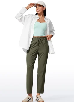 Stretch Drawstring High Waist 7/8 Pants with Pockets 27''