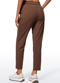 Stretch Drawstring High Waist 7/8 Pants with Pockets 27''