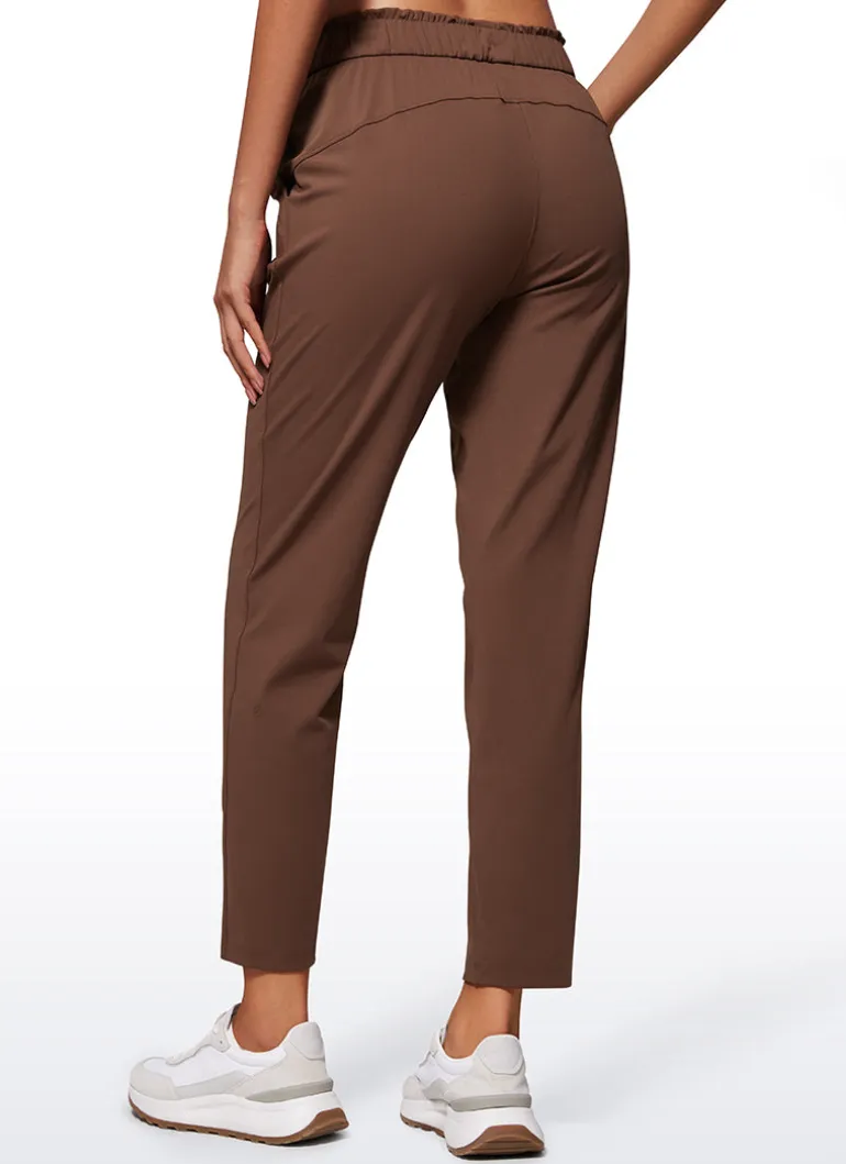 Stretch Drawstring High Waist 7/8 Pants with Pockets 27''