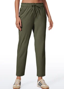Stretch Drawstring High Waist 7/8 Pants with Pockets 27''