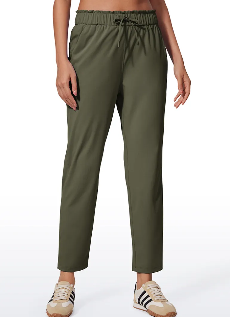 Stretch Drawstring High Waist 7/8 Pants with Pockets 27''
