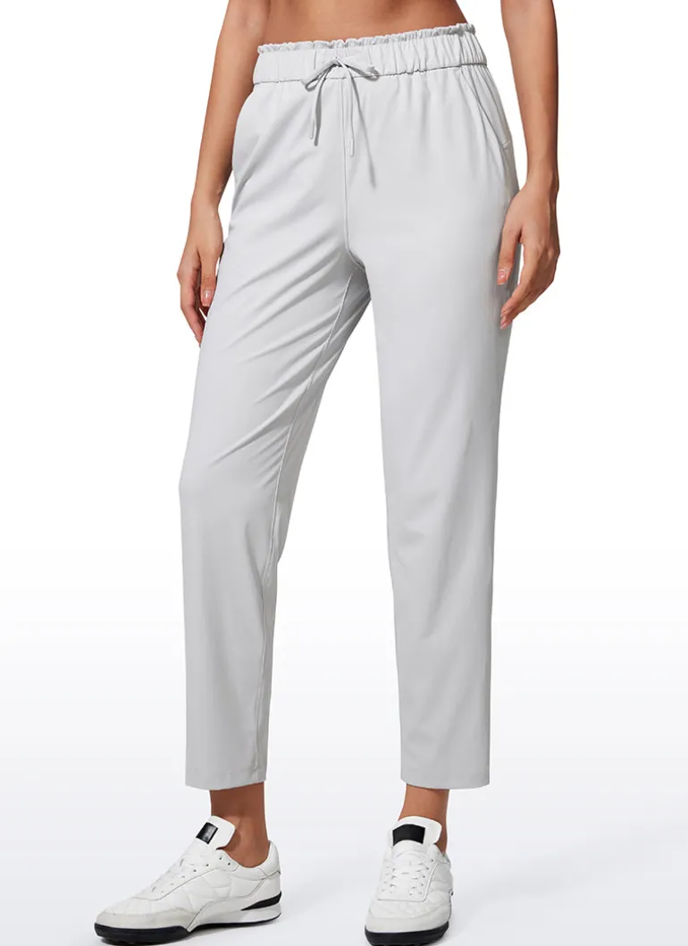 Stretch Drawstring High Waist 7/8 Pants with Pockets 27''