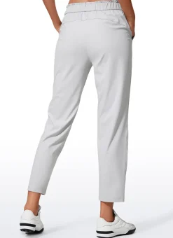 Stretch Drawstring High Waist 7/8 Pants with Pockets 27''