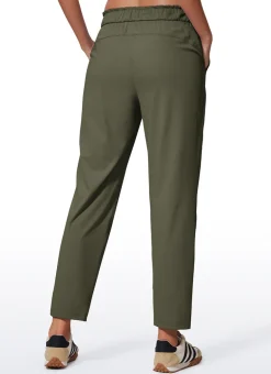 Stretch Drawstring High Waist 7/8 Pants with Pockets 27''
