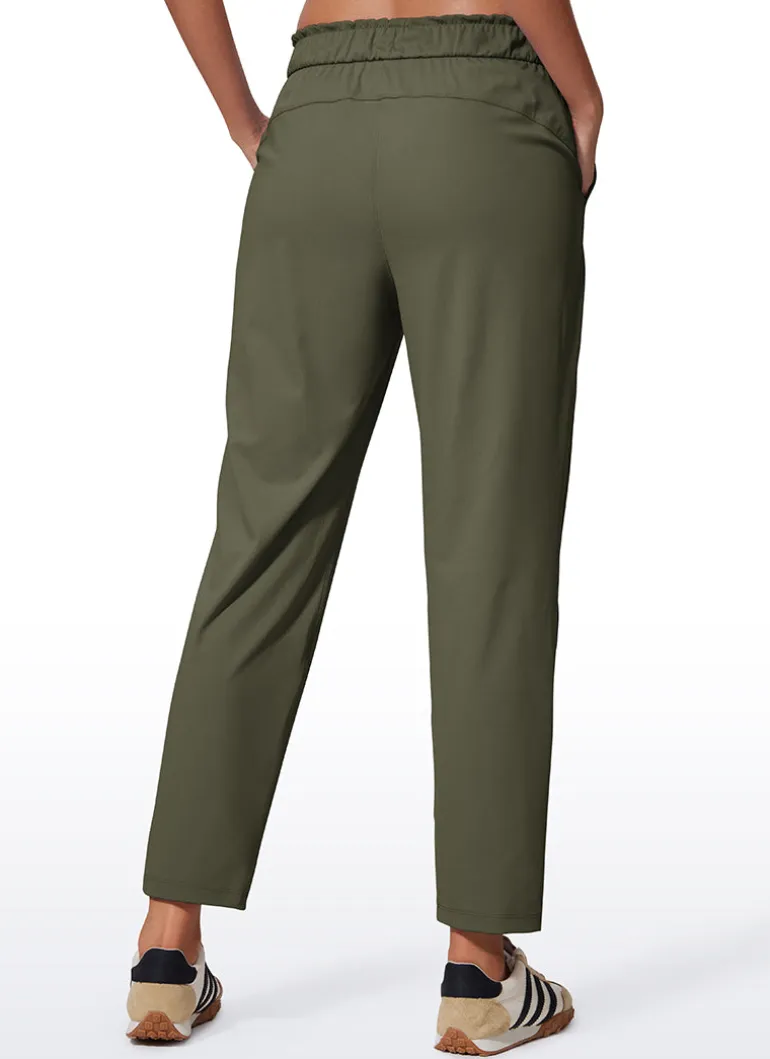 Stretch Drawstring High Waist 7/8 Pants with Pockets 27''