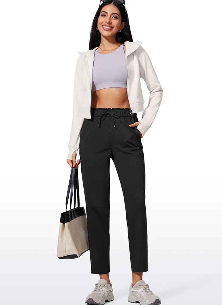 Stretch Drawstring High Waist 7/8 Pants with Pockets 27''