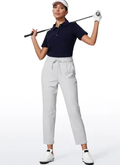 Stretch Drawstring High Waist 7/8 Pants with Pockets 27''