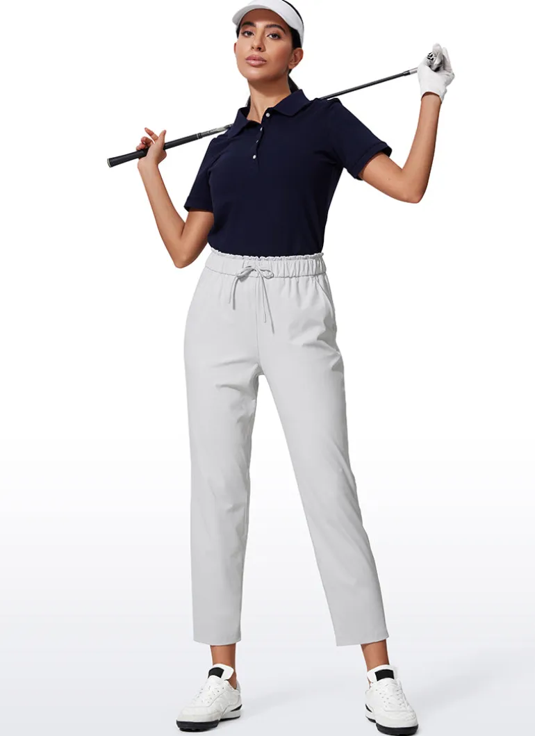 Stretch Drawstring High Waist 7/8 Pants with Pockets 27''