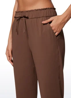 Stretch Drawstring High Waist 7/8 Pants with Pockets 27''