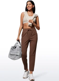 Stretch Drawstring High Waist 7/8 Pants with Pockets 27''