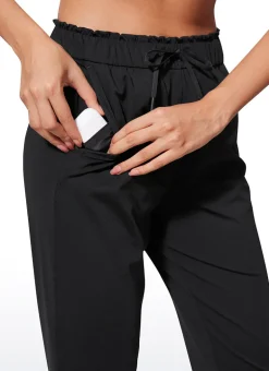 Stretch Drawstring High Waist 7/8 Pants with Pockets 27''