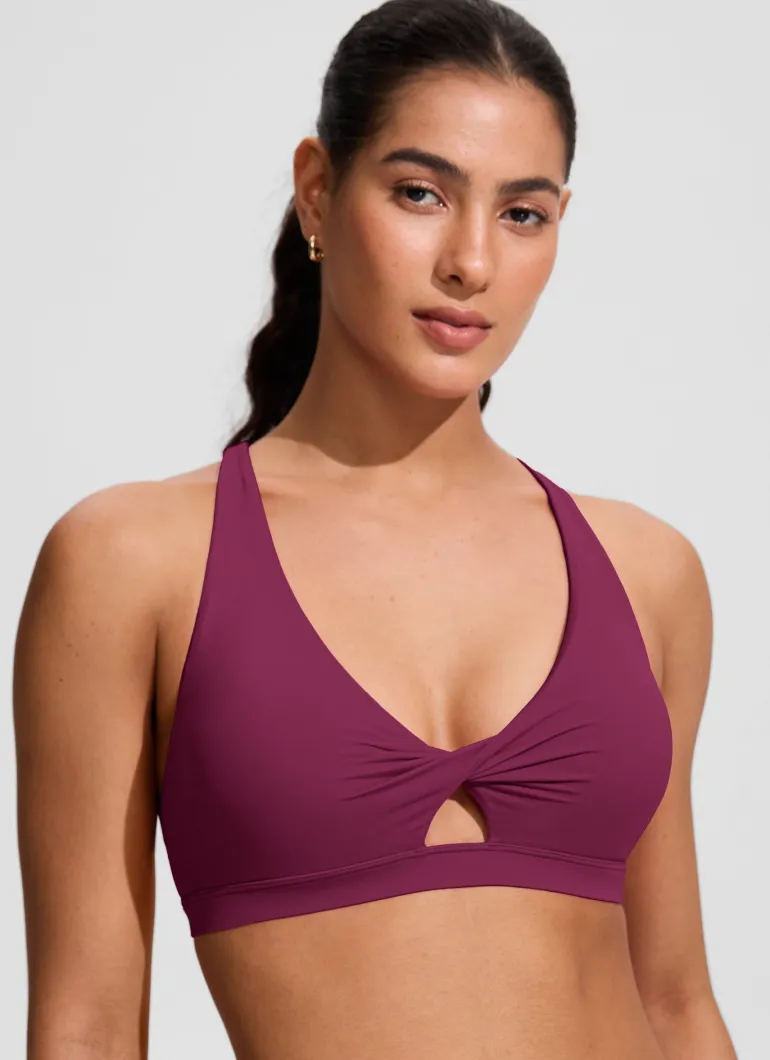 Twist Front Cut Out Cross Back Bikini Top