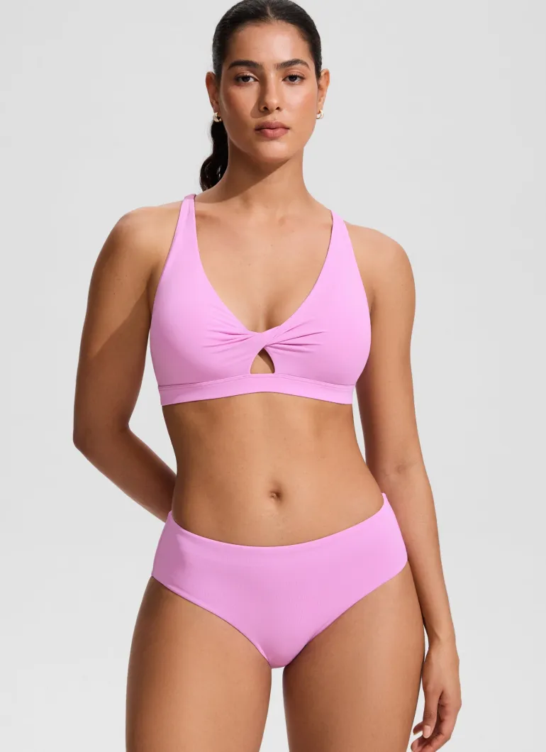 Twist Front Cut Out Cross Back Bikini Top