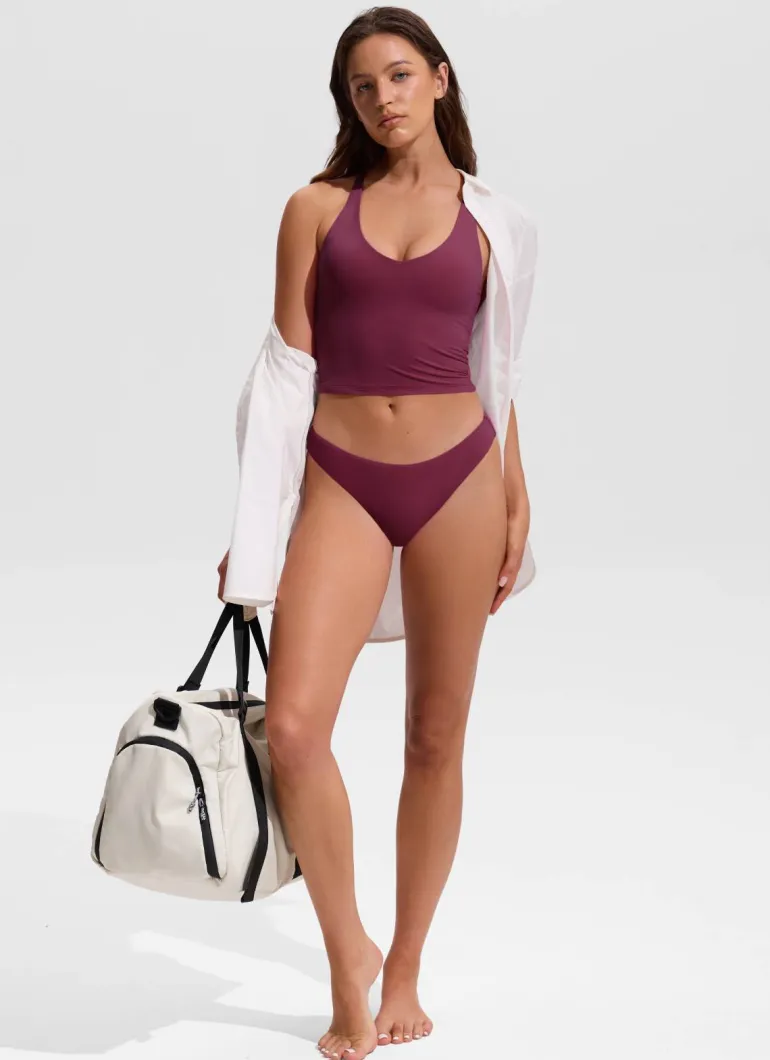 V Neck Criss Cross Back Crop Tankini