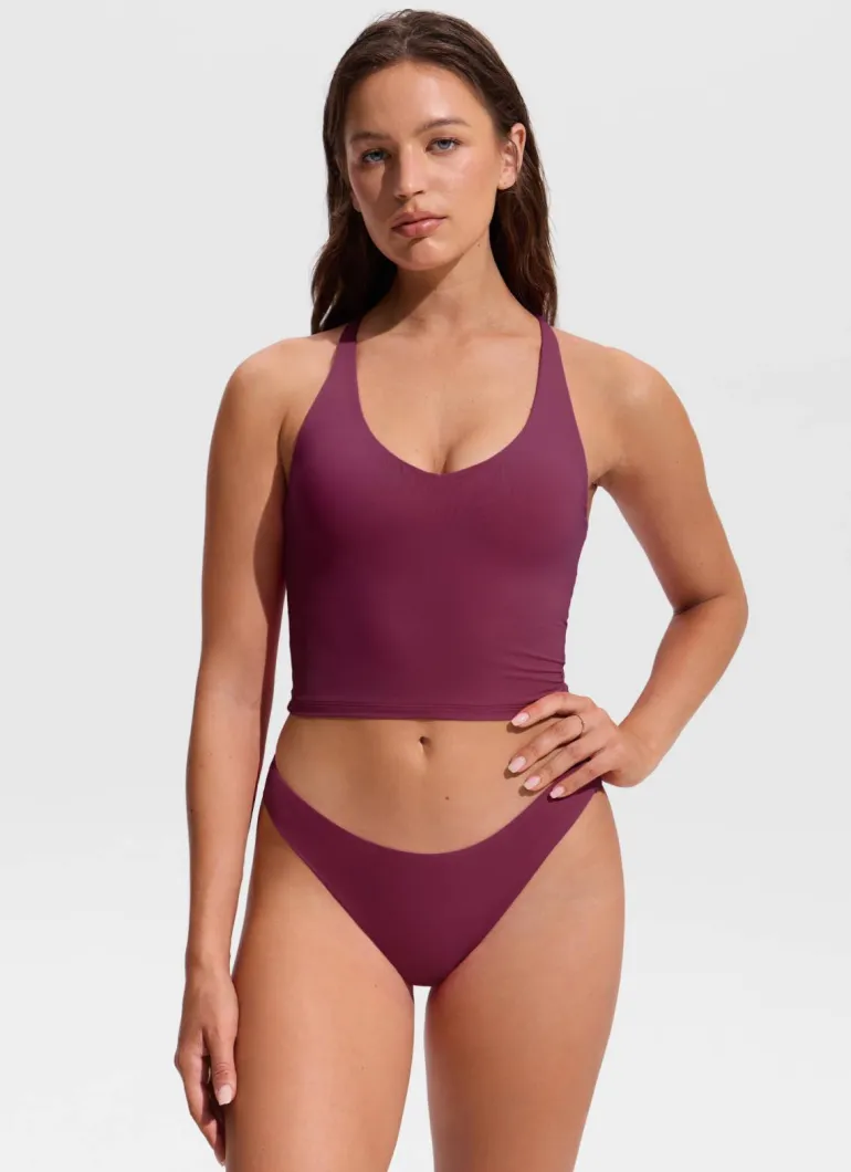 V Neck Criss Cross Back Crop Tankini