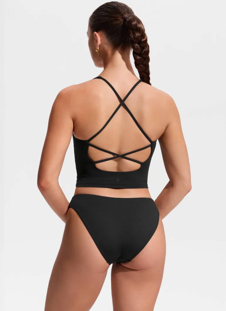 V Neck Criss Cross Back Crop Tankini