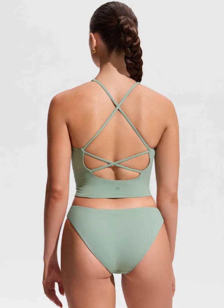 V Neck Criss Cross Back Crop Tankini