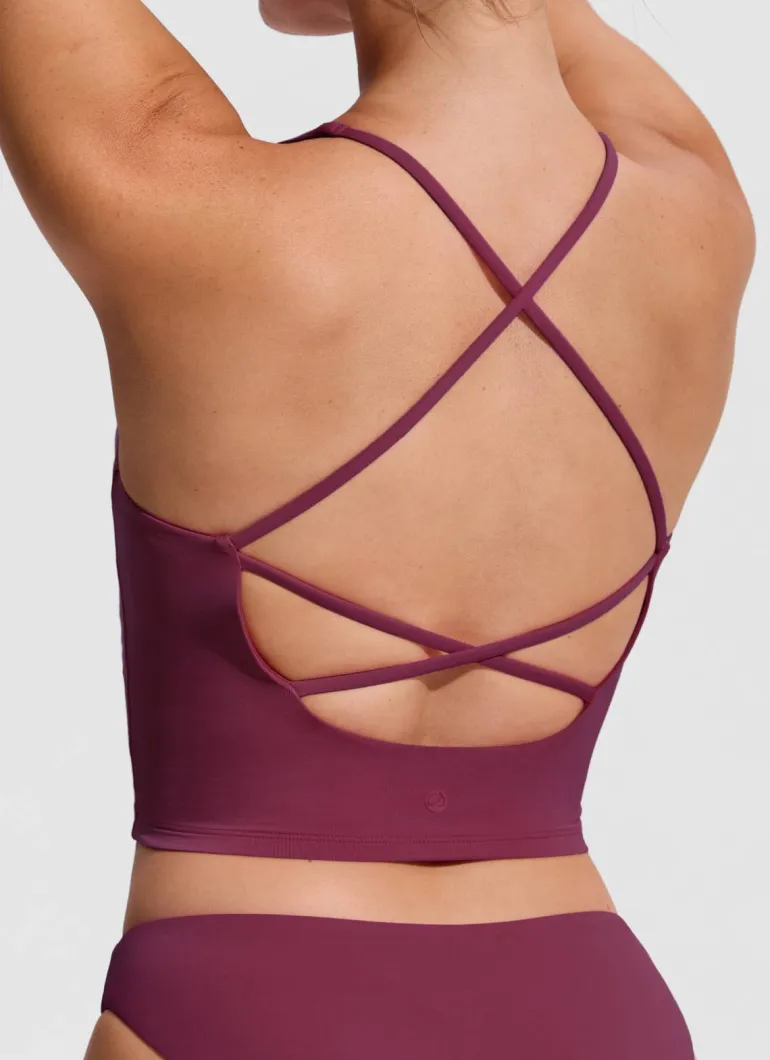 V Neck Criss Cross Back Crop Tankini