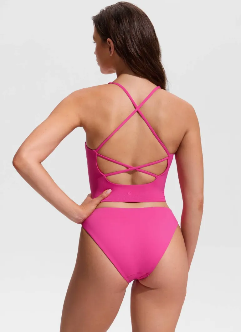 V Neck Criss Cross Back Crop Tankini