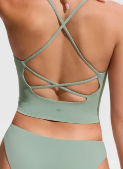 V Neck Criss Cross Back Crop Tankini